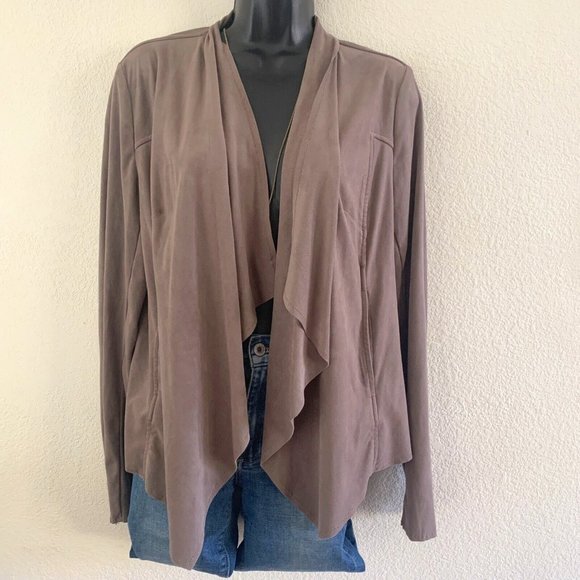 KUT from the Kloth Tayanita Faux Suede Drape Front Jacket size L Taupe - Picture 2 of 15